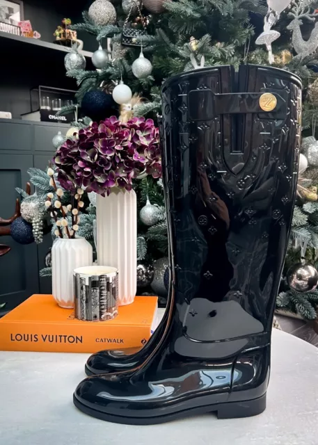 Louis Vuitton High Rubber Rain Boots / Wellington Boots black monogram detailing