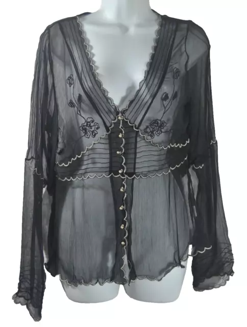 AGE OF LOVE By NATAYA Women’s Size Med Black Embroidered Hook & Eye Sheer Top