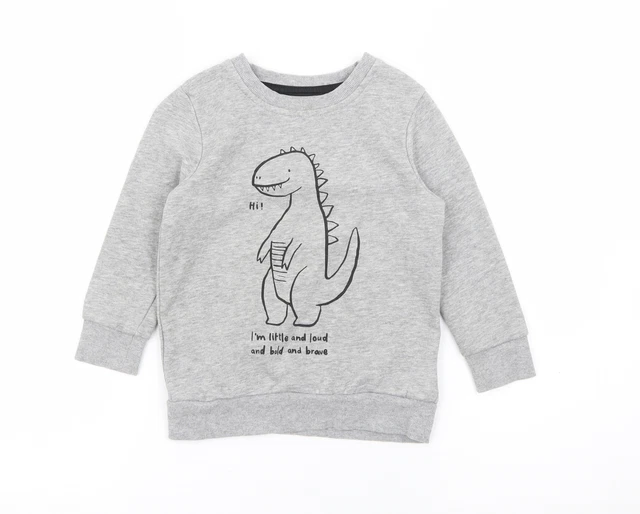 Felpa pullover George Boys grigia cotone taglia 3-4 anni - dinosauro