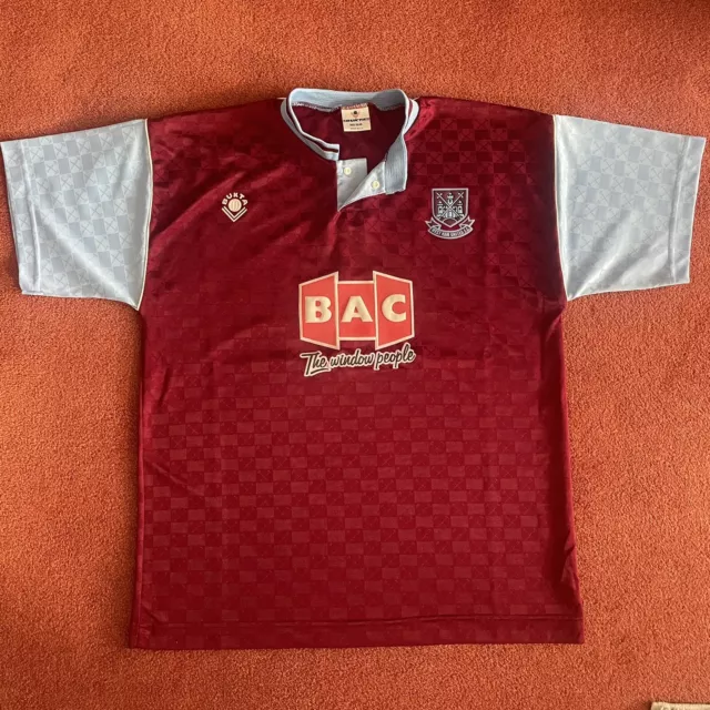 West Ham Home  Football Shirt 1990-1 Men’s Size  38/40 Very Good Condition Bukta