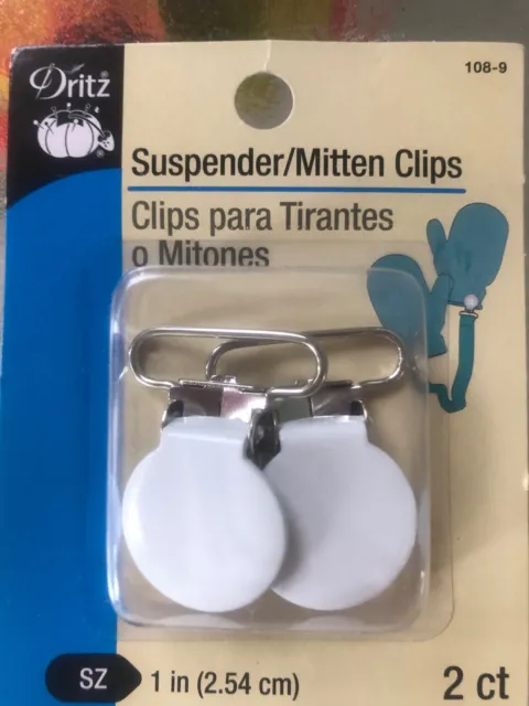 Dritz Suspender Mitten Clip White 2pc Pacifier Clip NIP 