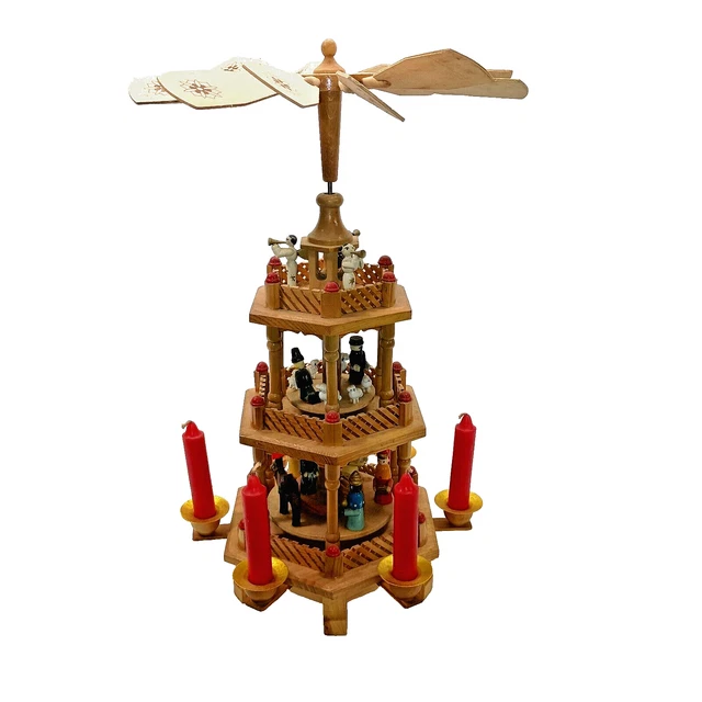 VINTAGE LILLIAN VERNON Christmas 3 Tier Wooden Nativity Candle Spinning