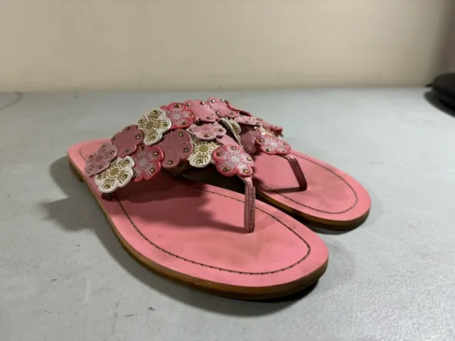 Coach women's pink leather floral studded thong flat sandals size 8