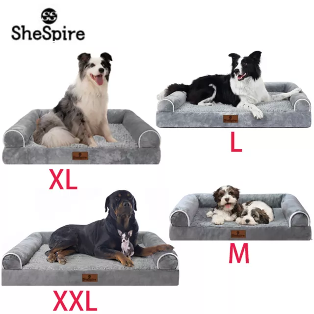 SheSpire Grey Orthopedic Foam Dog Bed 3Side Bolster Pet Sofa w/ Removable Cover