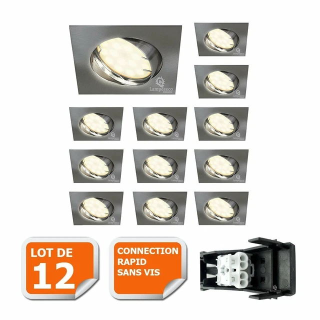 Pack De 10 Spots LED Encastrables Orientables En Alu Brossé Avec Ampoules GU10
