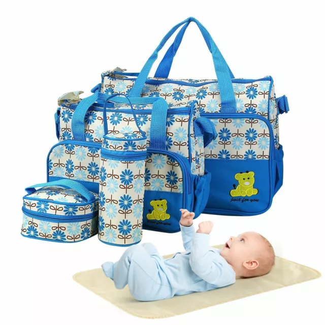 5PCS Diaper Bag Tote Set - Baby Bags for Mom Mummy Diaper Bag with Changing Pad