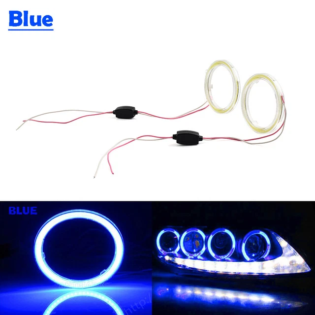 70MM DRL CAR Fog Headlights COB Angel Eyes Halo Ring LED Light Blue ...