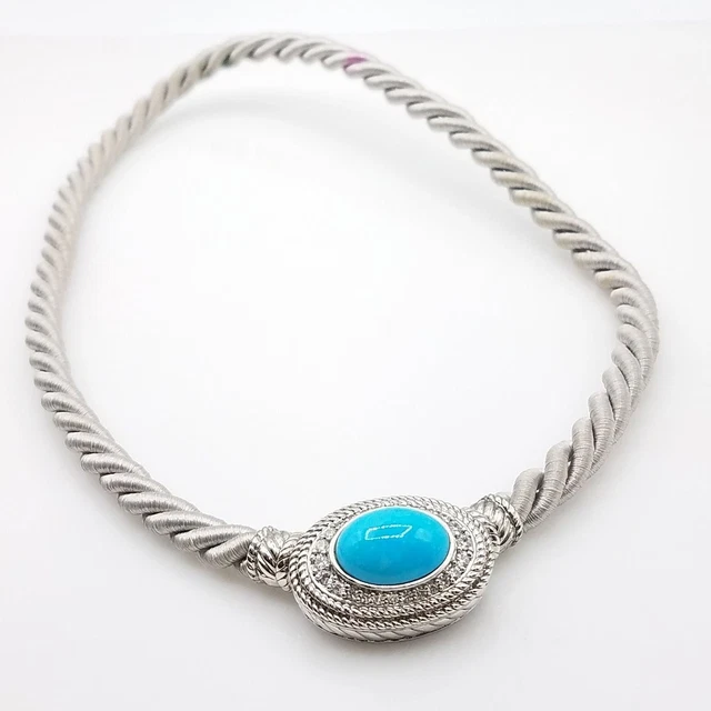 Judith Ripka 925 Silver Thailand Glass Necklace Pendant Signed Cord 29.39g Judith Ripka 925 Silver Thailand Glass Necklace Pendant Signed Cord 29.39g