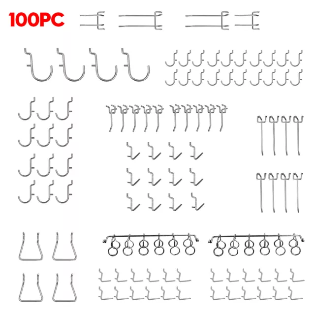 100Pc Pegboard Hook Assortment Kit Storage Shop Garage Organizing Tools Hanger