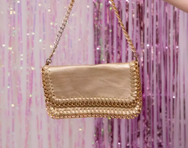 Borsa a tracolla oro metallizzato catena grossa cucita finta pelle borsa a tracolla