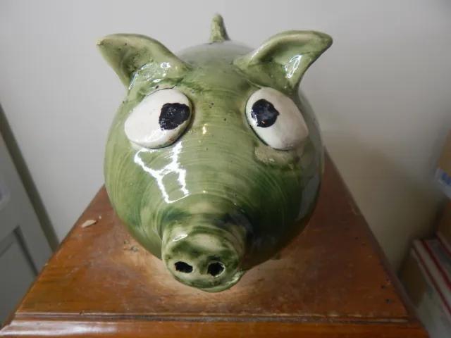 wayne hewell  piggy bank  jug, pottery, folk art  9'' l x 6 '' t x5 w