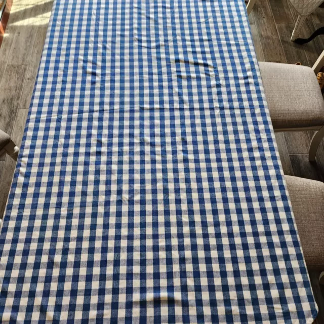 Buffalo Check Plaid Tablecloth Blue White Luncheon Retro Kitschy Cotton 54"x72"