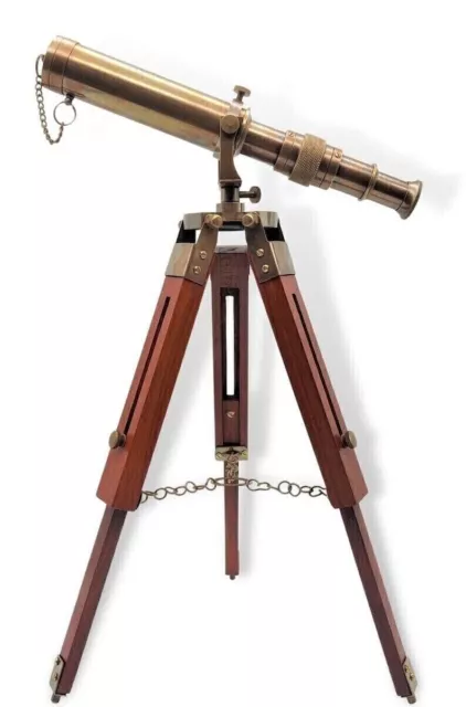 Telescopio vintage con treppiede in legno finitura ottone arredamento...