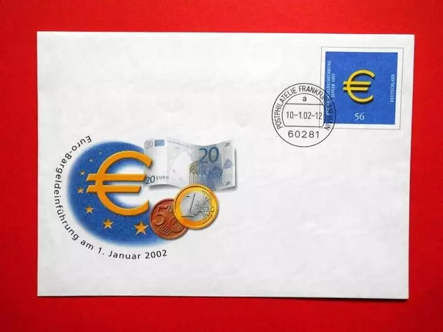 Brief Sammlerbrief BRD 2002 Neue Euro-Münzen-Banknoten Mi. Nr. 2236 o Druck