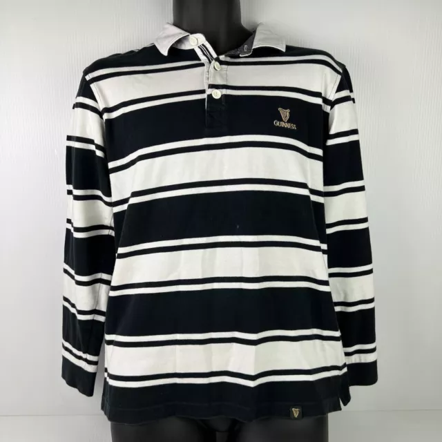 Guinness Beer Official Long Sleeved Striped Polo Shirt Mens M White/Black 57/67