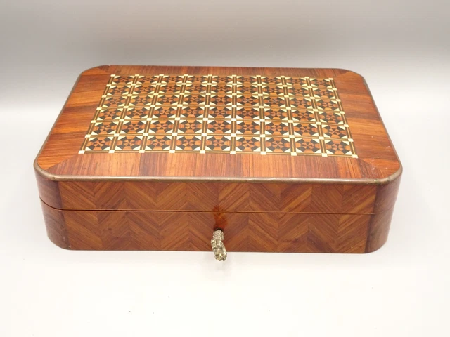 Ancien Beau Coffret Boite A Bijoux Bois Marqueterie Nacre