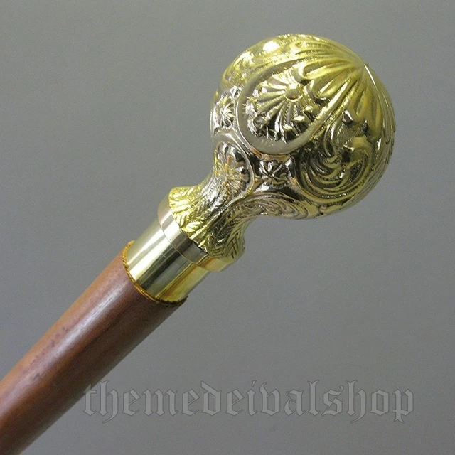 Canne/bâton De Marche En Bois Avec Pommeau Laiton Massif - Style Victorien - Neuf Avec étiquettes