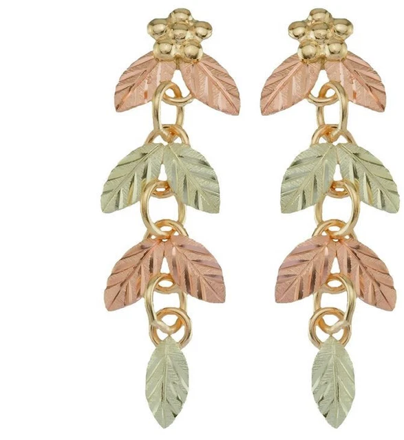 10k/12k Black Hills Gold  Alternating Leaf Earrings
