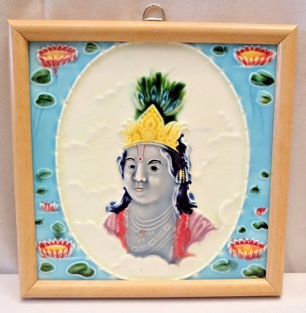Krishna Tile Majolica Japan Saji Vintage Art Nouveau Ceramic Porcelain Lotus#390
