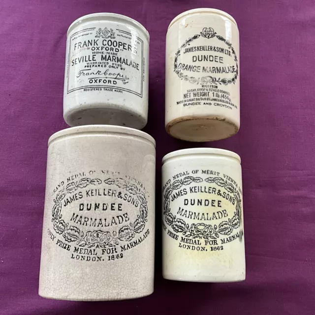 4x KEILLER & DUNDEE MARMALADE STONEWARE JAR POTs 1xFrank Coopers Good Condition