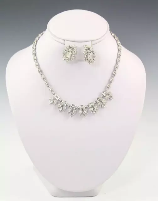 Vintage Bogoff Art Deco Glass Crystal Necklace and Earrings Demi Parure