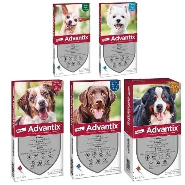 Advantix 6 Fiale Spot On Cani da 0-4 Kg 4-10 Kg 10-25 kg 25-40 Kg Oltre 40 Kg