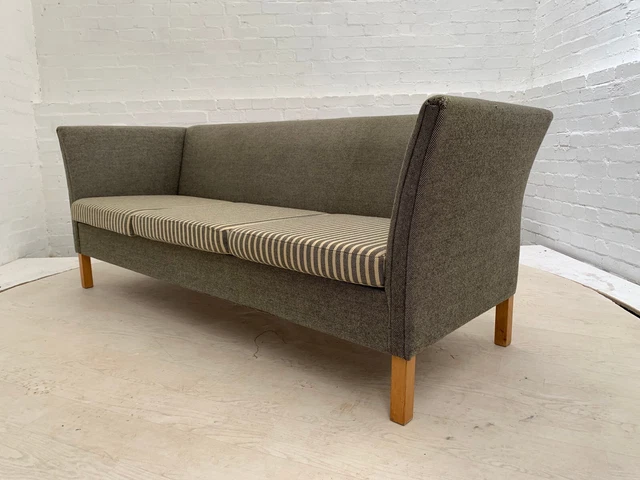 EB3009 Danish Grey Striped Wool Three Seater by Stouby Sofa Vintage Retro M3SS