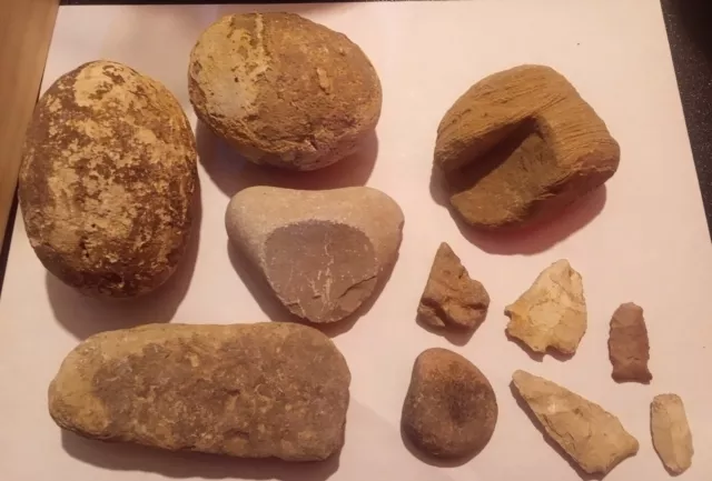 Native American Paleo Indian Artifacts Large Lot Stone Tools Game Balls...