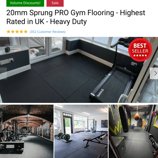 PACK OF 10 x Sprung PRO 20mm Gym Flooring Tiles Highest Rated in the