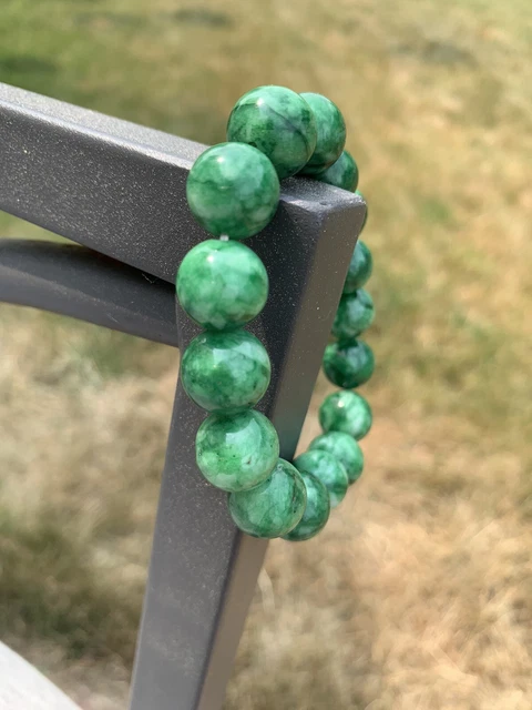 Natural  Handmade Carved GanQing（ Emerald ) Jade bracelet, Beads Size 0.52In.