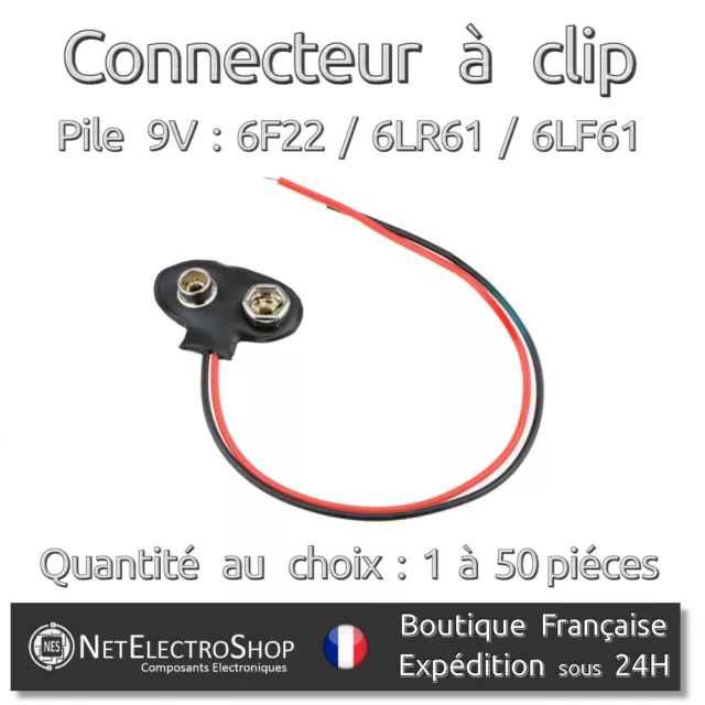 Connecteur Pile 9V, Clipsable pour Piles et Coupleurs, Arduino, Raspberry Pi
