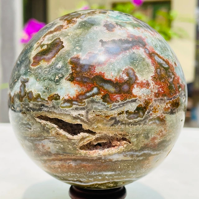 774g Natural Ocean Jasper Quartz Crystal Sphere Ball Geode Specimen Healing