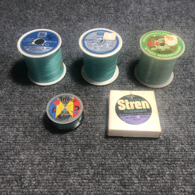 5 VTG New Old Stock Spools of Mono Fishing Line, Sears, Berkley, Stren, Shake,SS