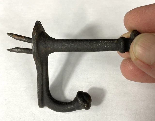 Vintage CAST IRON Antique Coat Scarf Hat Hook Small 2 1/4" with prongs 6
