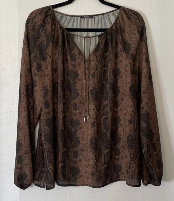 NYDJ Not Your Daughters Jeans Women’s Size Med Brown Snakeskin Print Top Blouse