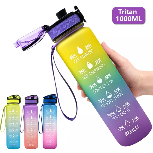 32oz 1L Plastic Water Bottle with Time Marker for Sports,Cycling, Hiking,Camping