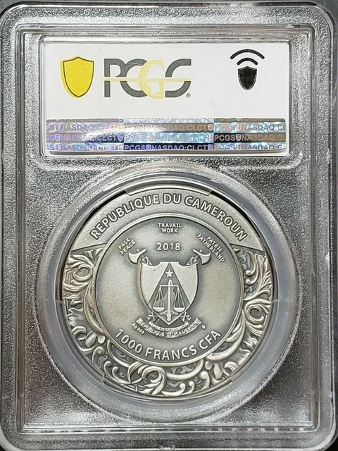 2018 Cameroun 1 oz Silver Carved Skulls Skull of St. Aloysius Gonzaga PCGS MS69 2