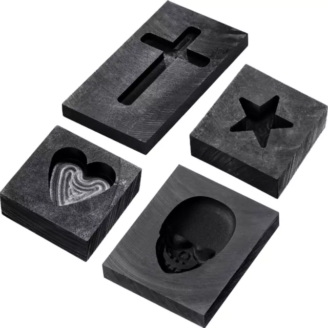 4 Pcs Graphite Casting Ingot Molds Heart Star Skull 3D Cross Refining Scrap Mold