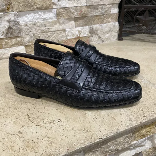 BOTTEGA VENETA INTRECCIATO Woven Black Leather Loafer Men's Shoes EU Sz ...