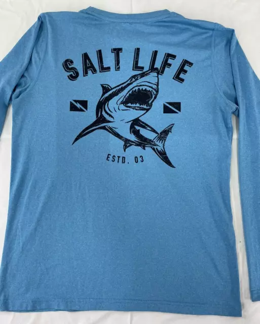 SALT LIFE YOUTH XL BLUE SHARK UV Protection Fishing Outdoor Long Sleeve Shirt SALT LIFE YOUTH XL BLUE SHARK UV Protection Fishing Outdoor Long Sleeve Shirt