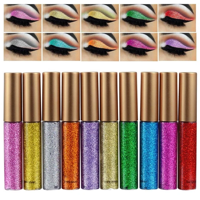Delineador de ojos líquido impermeable de 10 colores maquillaje delineador de ojos metálico