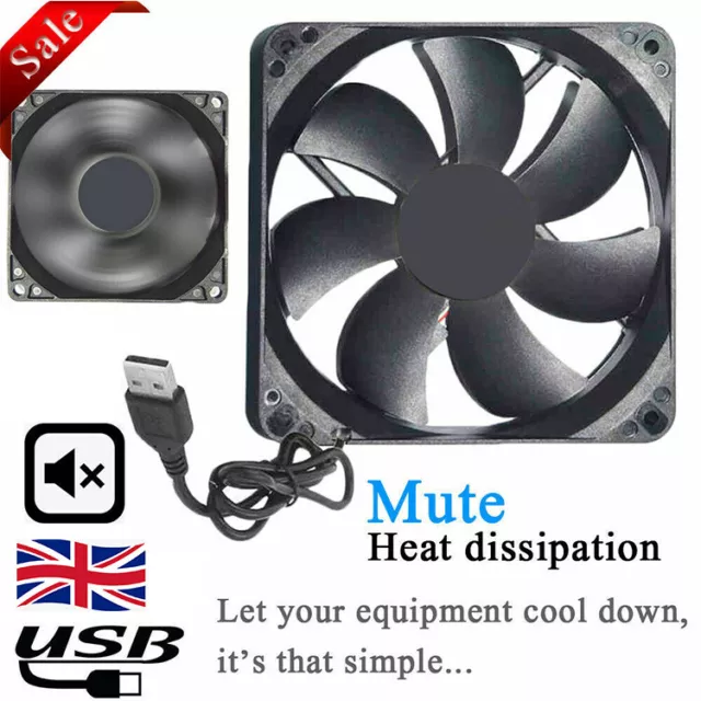 120mm DC 5V USB Cooler Black Silent Cooling Fan For Desktop PC Computer Case UK