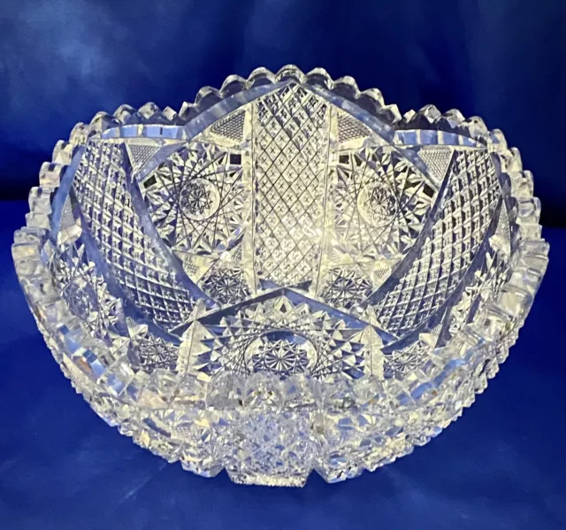 Large Gorgeous American Brilliant Design Cut Crystal Centerpiece Bowl ABP Heavy
