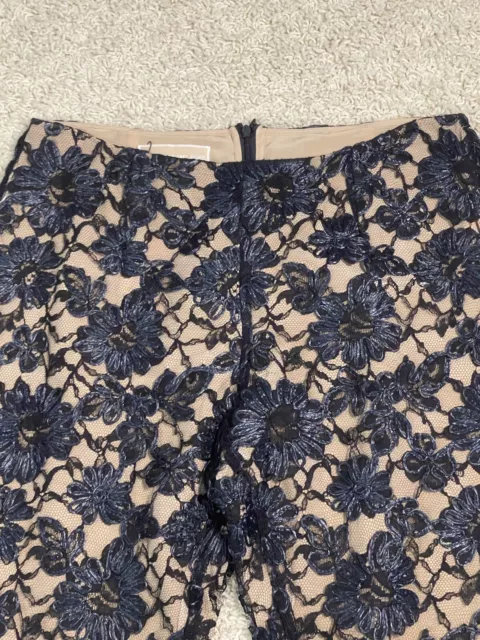 NWT Michael Kors Collection Navy Blue Floral Lace Lined Crop Skinny Pants Sz 8 2