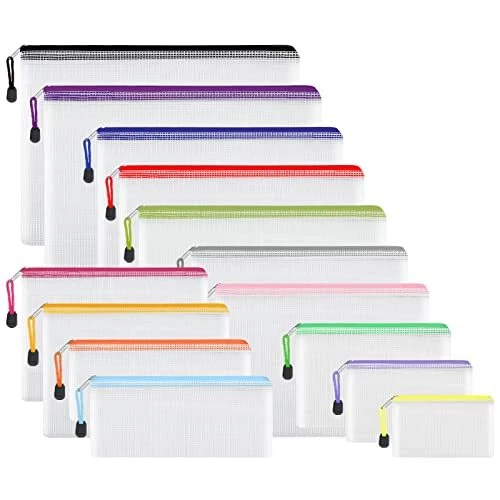 14pcs Zipper Pouches for Organizing, Mesh Zipper Pouch Bags, 8 Sizes 14 Colors