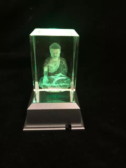 Lady Buddha - 3D Laser Etched Crystal Block With 4 Lights LED Light base