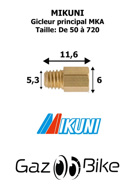 Mikuni Gicleur principal MKA Taille 50 à 720 (Réf: MKAXXX) pour carburateur