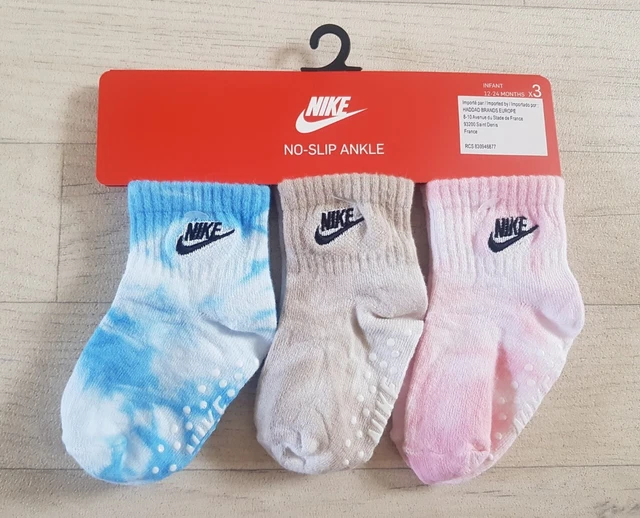 3 x NIKE SOCKS infant 12 - 18 - 24 months TIE DYE blue ANKLE pink NO SLIP beige