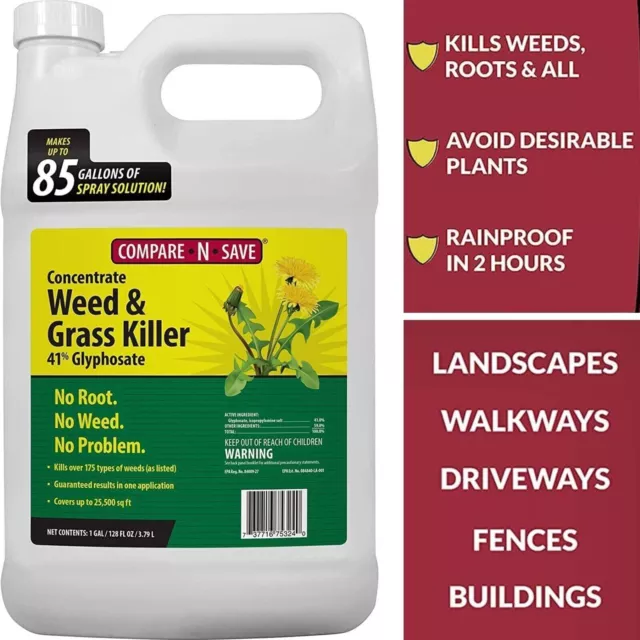 Weed Grass Killer Herbicide 1 Gallon 41% Glyphosate Concentrate Compare-N-Save
