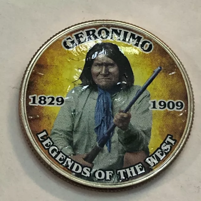 Colorized Kennedy half dollar. LEGENDS OF THE WEST. GERONIMO 1829-1909. #96
